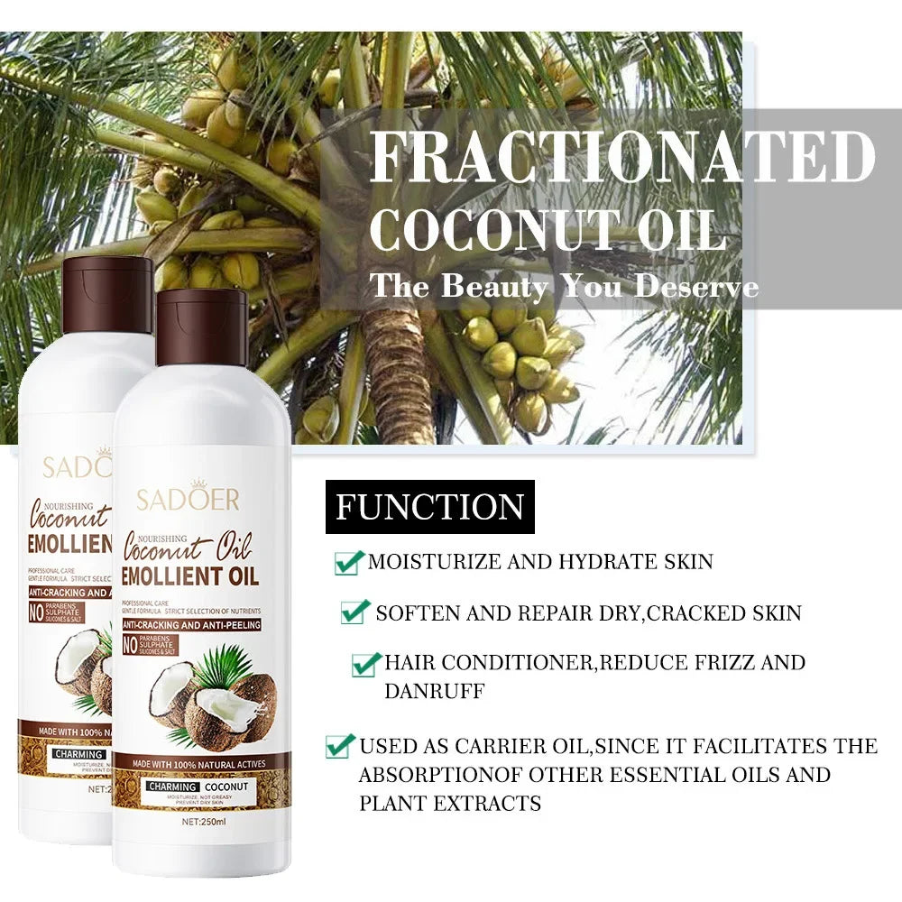 a 250ml Coconut Oil Sooth Dry Skin Lighten Fine Lines Face Massage Oil Nourishes Hair Removes Frizz Hair Care Oil Firming Body