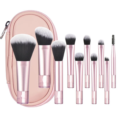 10-Piece Mini Makeup Brush Set - Travel Size Palm Brush with Puff, Professional Portable Makeup Tools for On-The-Go