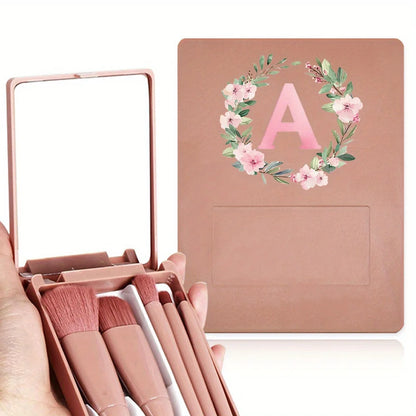 Eye Makeup Brush Set Multi Functional Soft Hair Makeup Tool with Mirror High Beauty Durable Storage Box Wreath Letter Pattern