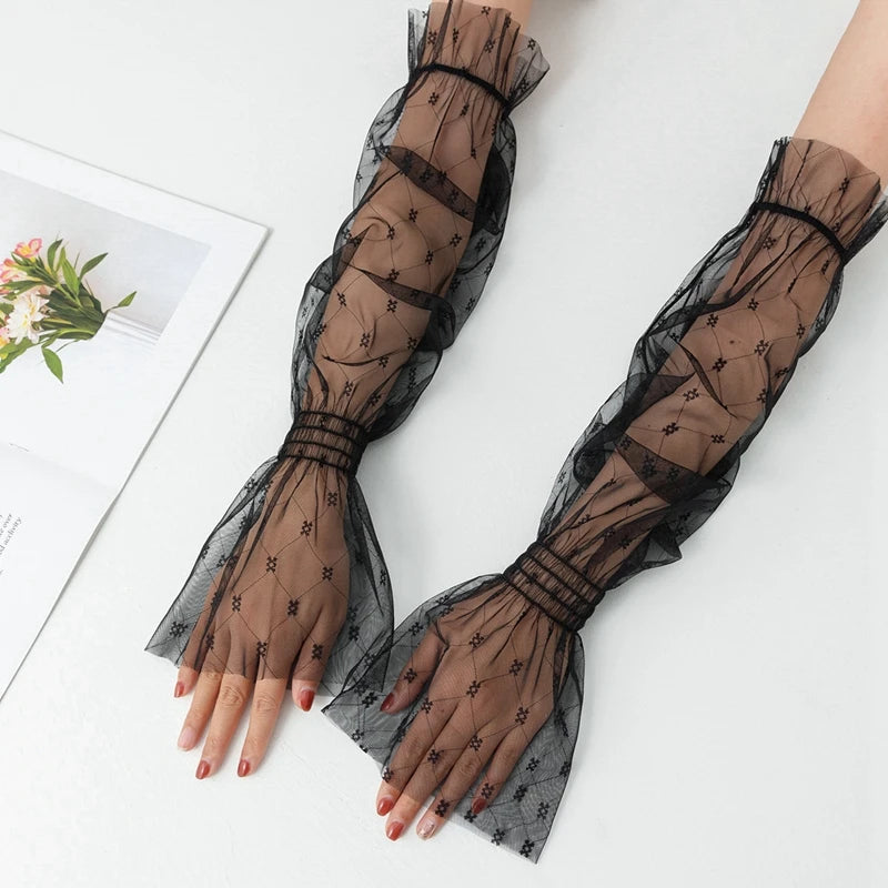nail art photographic props sexy black lace  mesh sleeve shooting decoration hollow transparent long glove Manicure showing tool