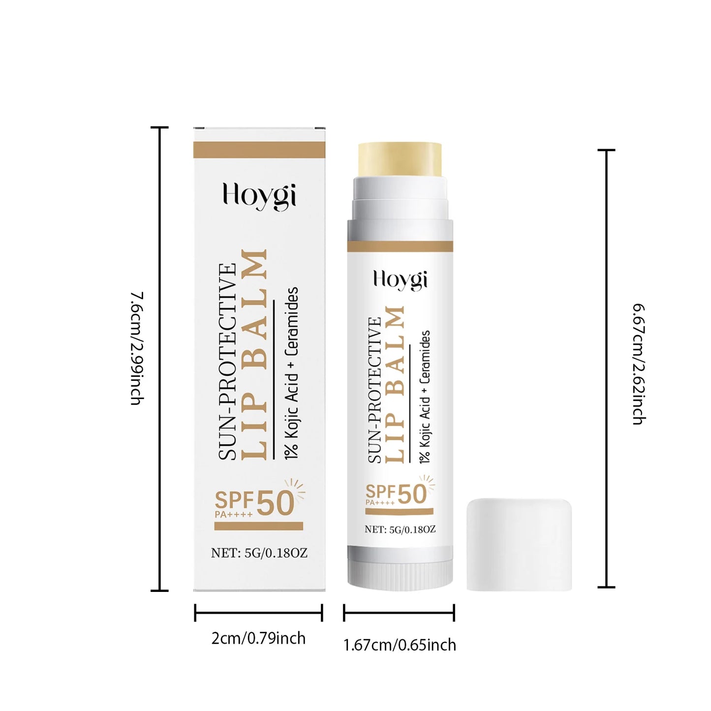 Sun Protective Lip Balm SPF50+ Hydrating Lip Sunblock Fade Lip Lines Nourishing Moisturizing Brighten with Kojic Acid Ceramide