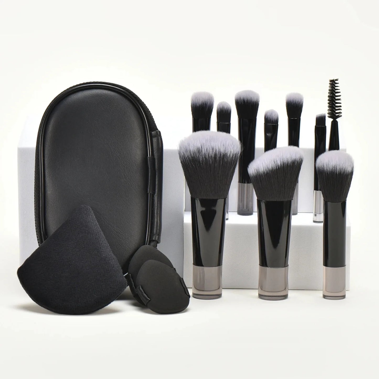 10-Piece Mini Makeup Brush Set - Travel Size Palm Brush with Puff, Professional Portable Makeup Tools for On-The-Go