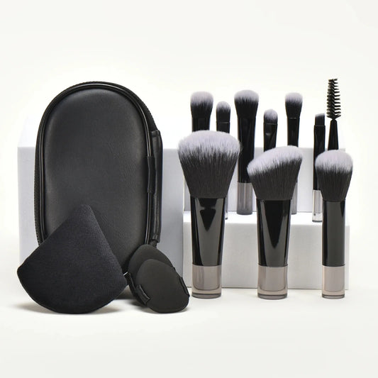 10-Piece Mini Makeup Brush Set - Travel Size Palm Brush with Puff, Professional Portable Makeup Tools for On-The-Go