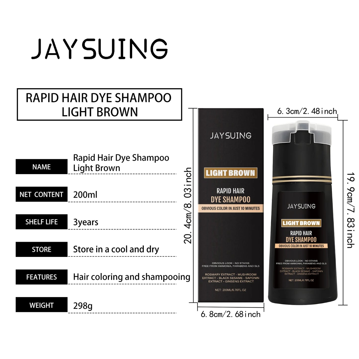 Men Hair Dye Shampoo 3 in 1 for Gray White Hair Coverage Natural Herbal Ingredient Brown Hair Coloring Black Beard Color Shampoo