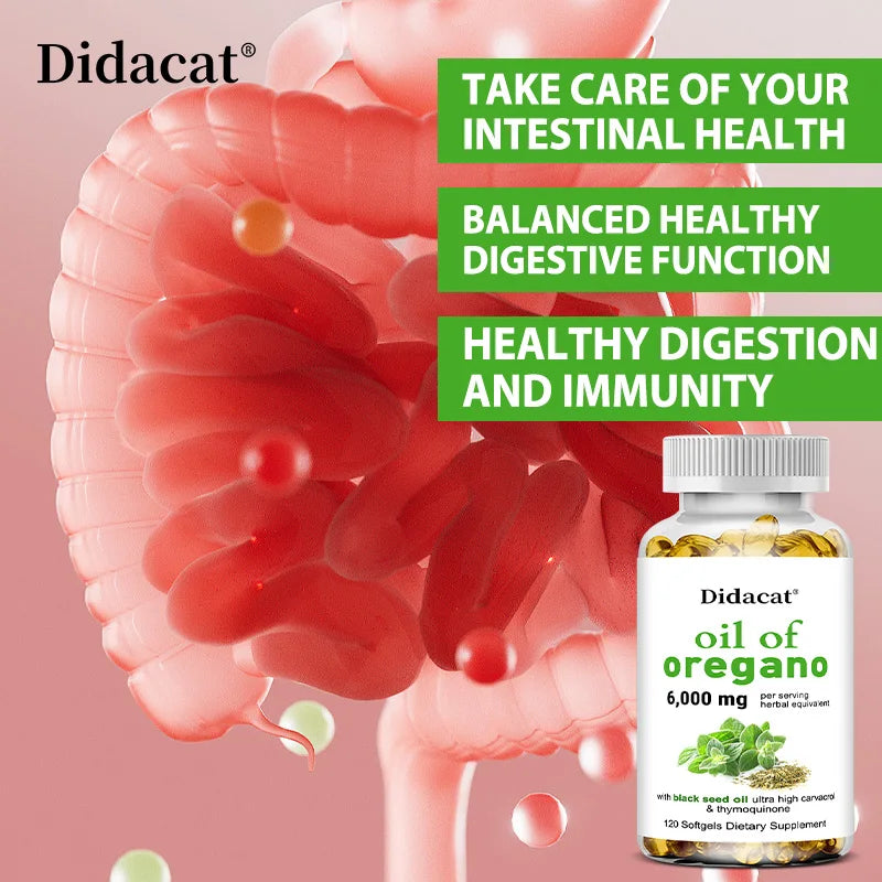 Oregano oil softgels for intestinal health, antioxidant, digestive health, immune support