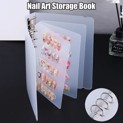Nail Art Showcase Book, Large Capacity Nail Artwork Storage Book with Card Holder, DIY Simple Design Tools and Display Board
