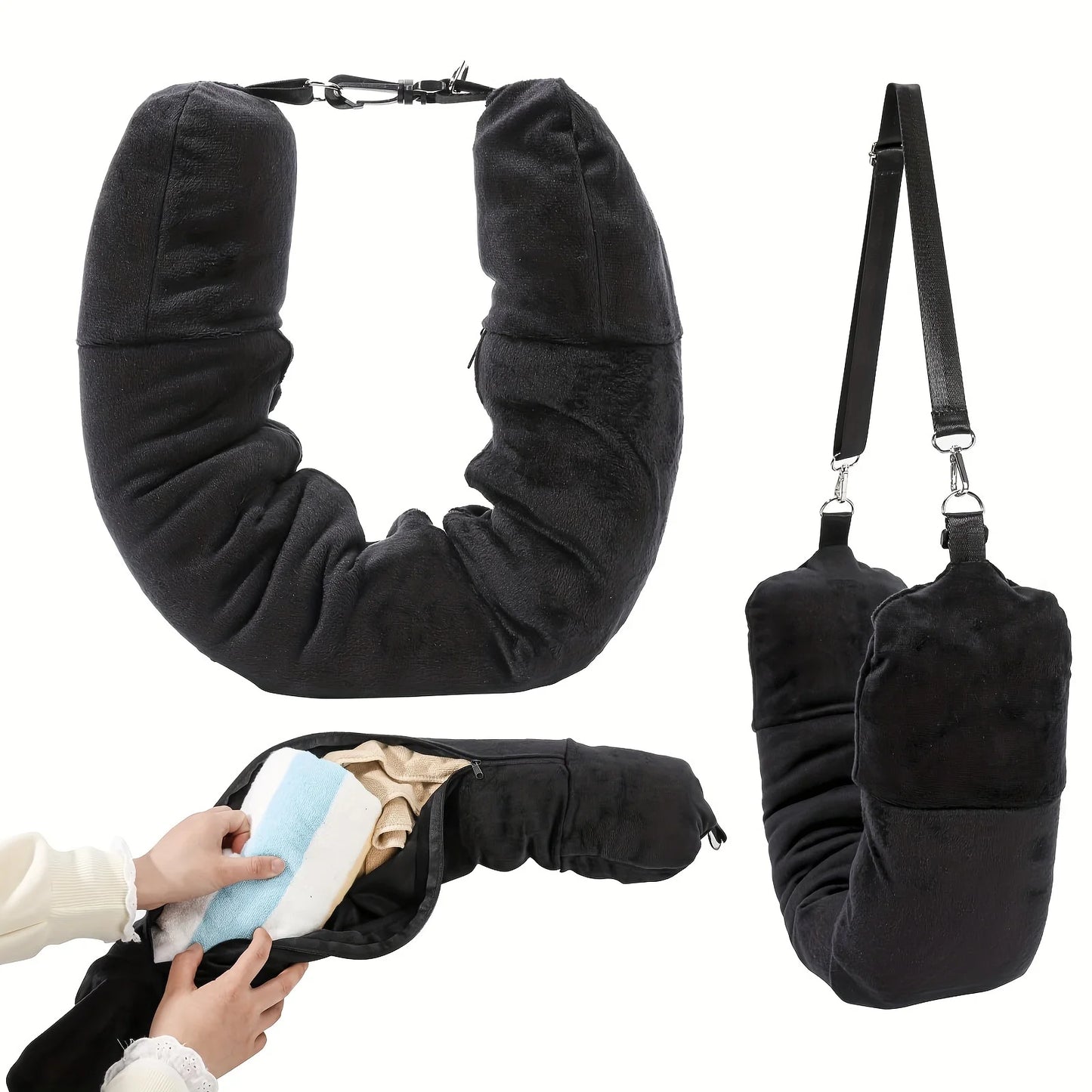 The New Travel U-Pillow Fills with Clothes and Everyday Essentials, Making It Portable, Fast and A Must-have for Flying.