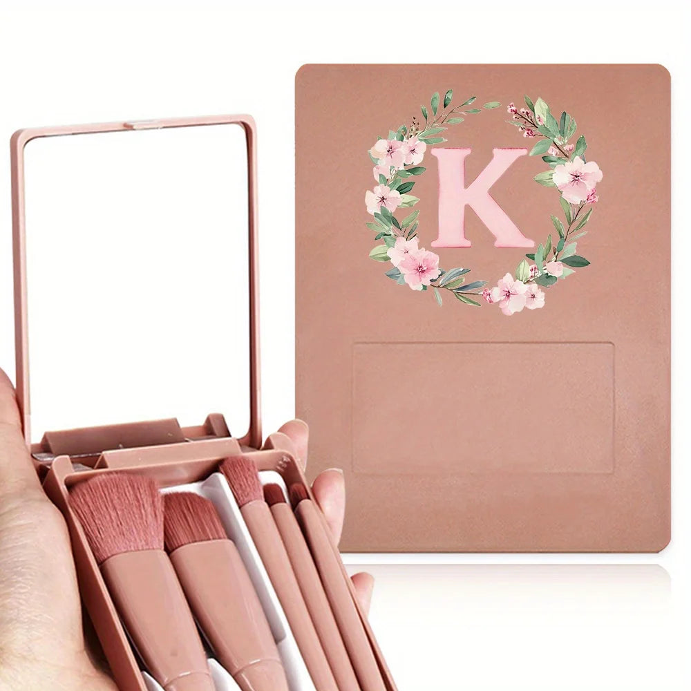 Eye Makeup Brush Set Multi Functional Soft Hair Makeup Tool with Mirror High Beauty Durable Storage Box Wreath Letter Pattern