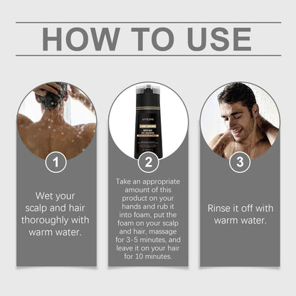Men Hair Dye Shampoo 3 in 1 for Gray White Hair Coverage Natural Herbal Ingredient Brown Hair Coloring Black Beard Color Shampoo