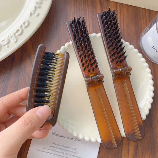 Foldable Hair Comb Double Side Anti Static Head Massager Travel Hair Styling Tool Portable Boar Bristle Hairdressing Salon Brush