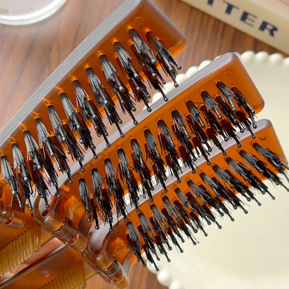 Foldable Hair Comb Double Side Anti Static Head Massager Travel Hair Styling Tool Portable Boar Bristle Hairdressing Salon Brush