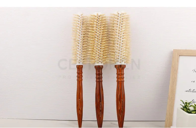 3 Size Salon Hair Curls Brush Antistatic Wooden Hair Round Brush For Hairdressing Nylon And Bamboo Fibre Barber Brushes