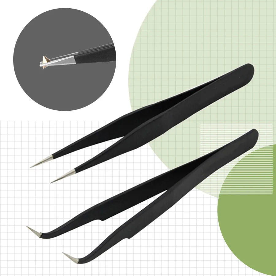 Anit-Static Tweezers, Precision Black DIY Tweezers for Nail Art and Eyelash Extensions Beauty Tools