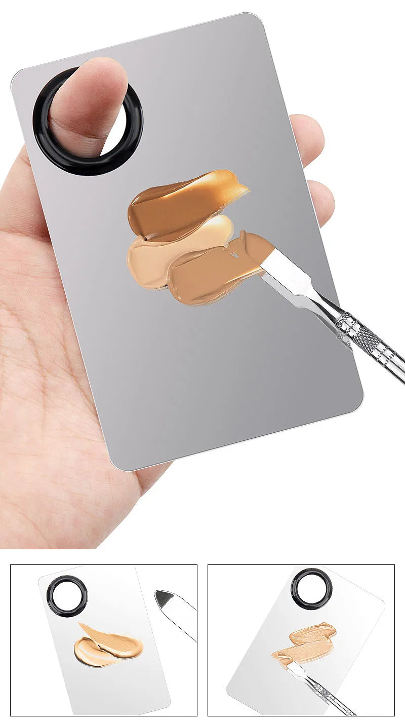 1/2/3pcs Multi-Use Foundation Ultra-Fine Brush and Stainless Steel Makeup Mixing Palette with Spatula Mixing Stick Beauty Tools