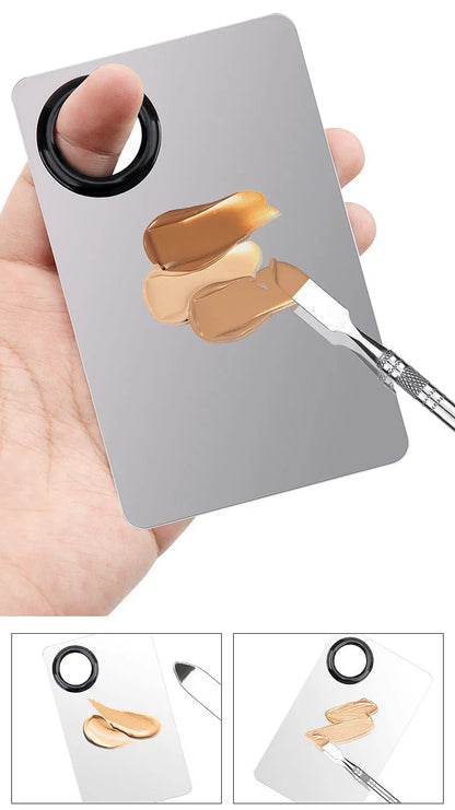 1/2/3pcs Multi-Use Foundation Ultra-Fine Brush and Stainless Steel Makeup Mixing Palette with Spatula Mixing Stick Beauty Tools