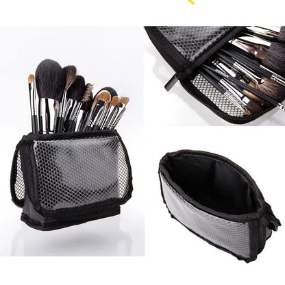 Makeup Brush Case Makeup Tools Holder Stand Cosmetic Bag Net Zipper Makeup Bag Stand-up Foldable Cosmetic Tool Bags Toiletry Bag