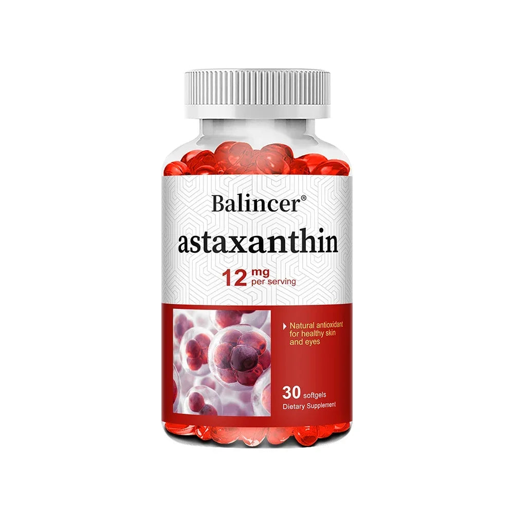 Astaxanthin 12mg - Supports Eye Health, Joint Health, Internal Circulation, Skin Health, Boosts Immunity, Improves Digestion
