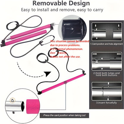 Ultimate Pilates Bar Set for Full-Body Fitness - Elastic Resistance Rope Stick for Chest Expansion, Back Training, and Body Stretching